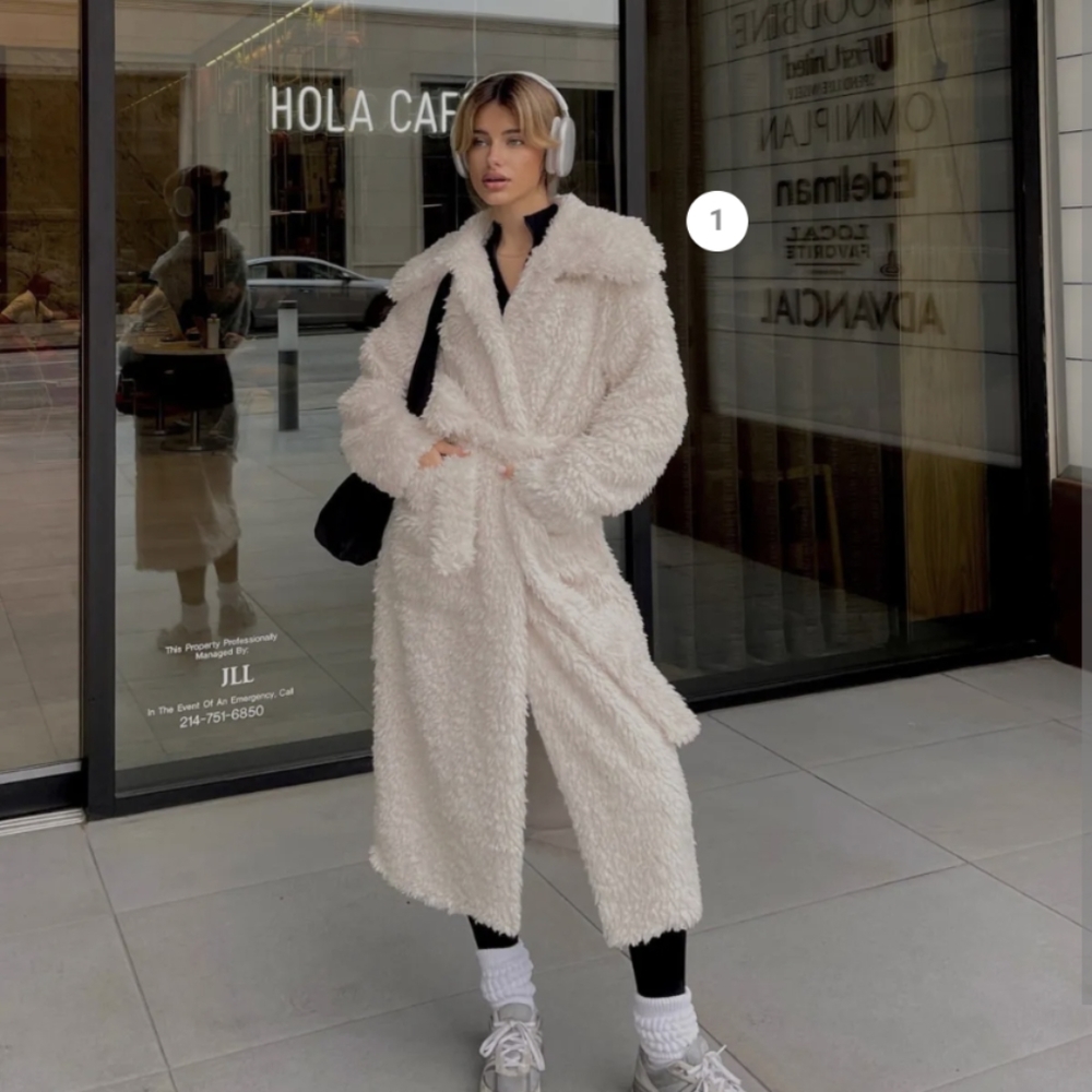 Schiffer Off-white faux fur longline belted coat from 4th and reckless